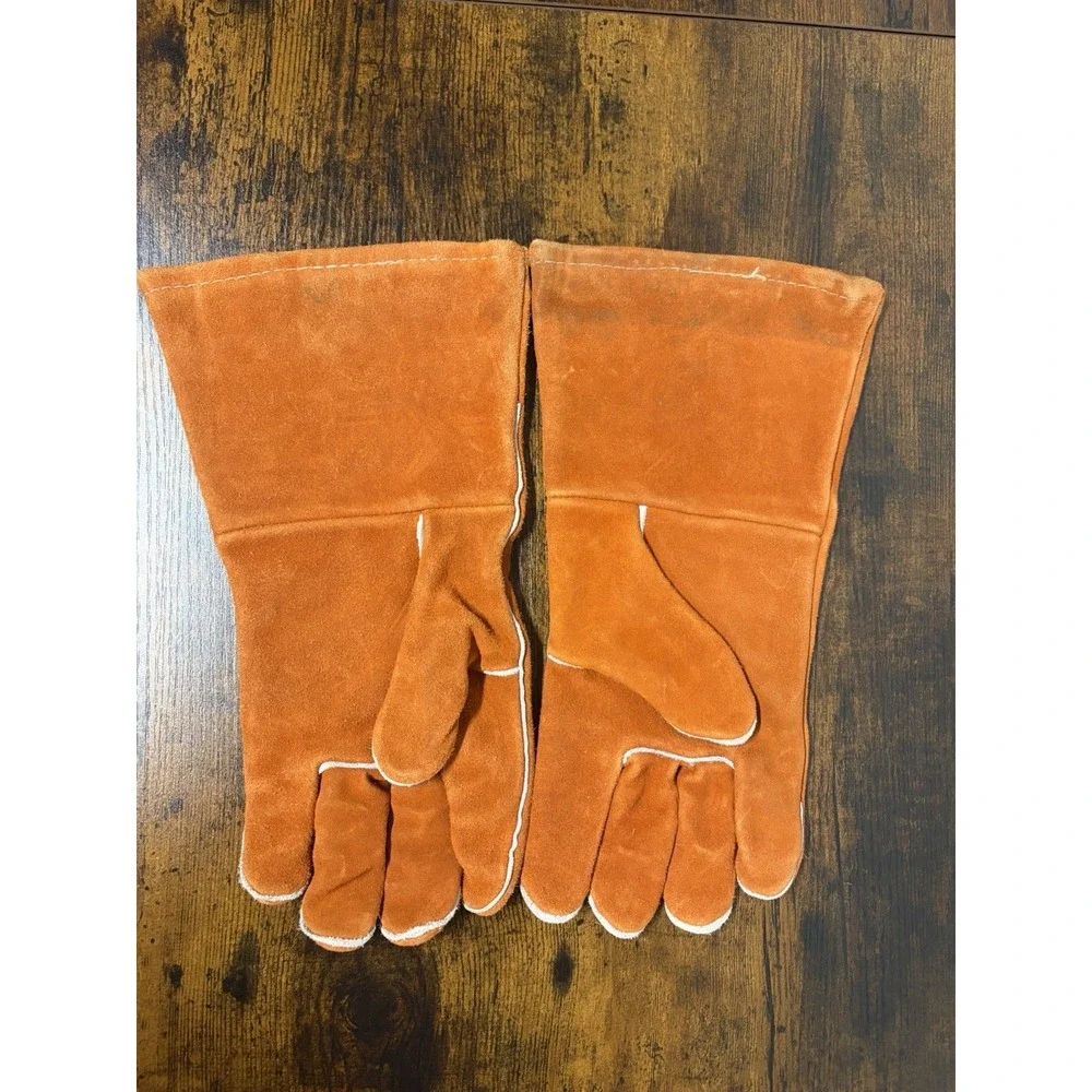 Vintage Leather Welding Gloves Orange Anchor Brand 20 GC